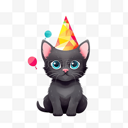 生日派對图片_ai生成卡通猫戴着生日帽