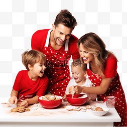 幸福的家庭母子和女儿穿着红色睡