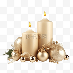 星星组合图片_带有蜡烛和金色装饰的圣诞组合物