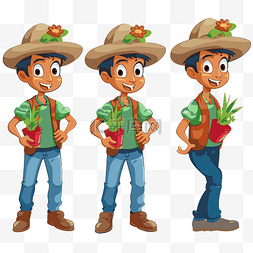 那个剪贴画农民男孩与植物持有四