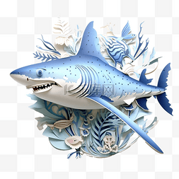 鲨鱼海洋生物纸艺术
