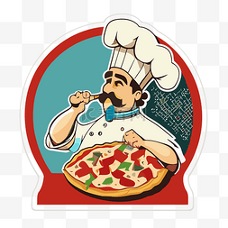 卡通厨师披萨图片_厨师切披萨贴纸 向量