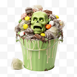 绿色糖果图片_绿色的万圣节桶，形状像僵尸，里