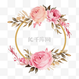 粉红的空间图片_水彩粉红玫瑰与金色花环框架在水