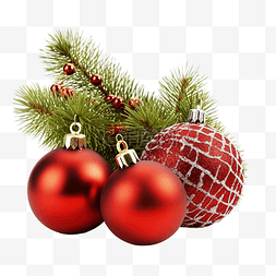 心绿树图片_圣诞球和冷杉树枝，装饰物被白色