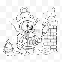 圣诞围巾插画图片_着色页一只拿着圣诞手杖和烟囱的