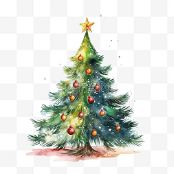 圣诞树水彩手绘插画寒假圣诞贺卡