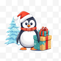 圣诞快乐贺卡，上面有快乐的企鹅