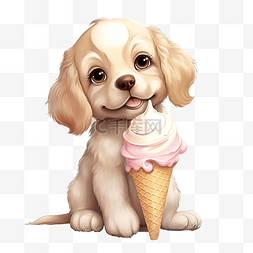 狗狗吃冰淇淋图片_小狗吃冰淇淋ai生成