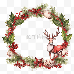 圣诞老人和框图片_框架设计与圣诞冬青浆果和圣诞老