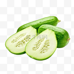 新鲜绿色丝瓜果，切片在白色背景