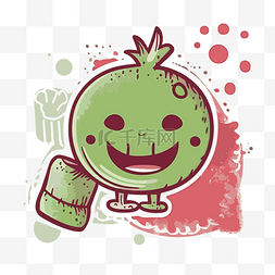 粉色水果蔬菜图片_邮票剪贴画绿色蔬菜带着笑脸看着