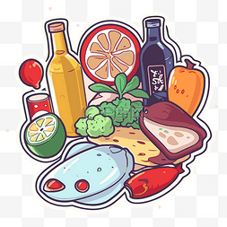 原料图片_一组看起来像食物和饮料的插图 