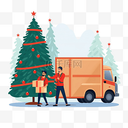 团队服务图片_送货服务团队正在举行圣诞树快递