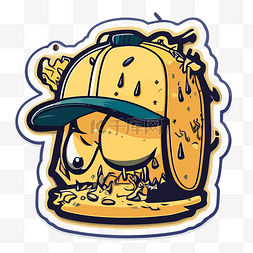 棒球帽贴纸图片_戴着棒球帽的卡通人物的贴纸 向