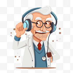 听力学家剪贴画高级医生戴着耳机