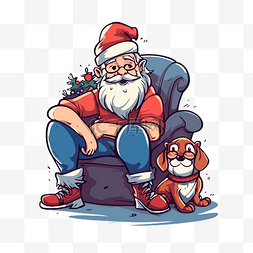 狗坐在椅子图片_坐在圣诞老人的腿上 向量