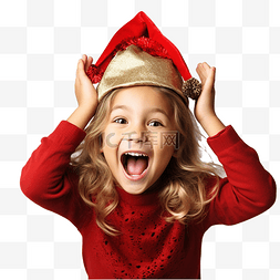 放在头上图片_庆祝圣诞节的小女孩高兴地笑着把