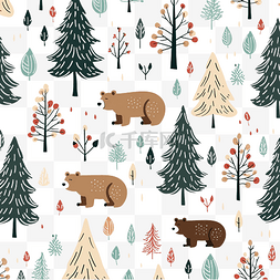 圣诞节无缝图案设计与熊和树矢量