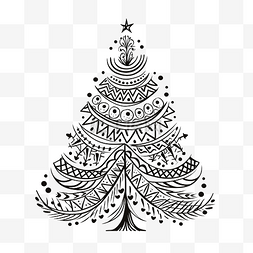 带有涂鸦黑白圣诞树和波西米亚图
