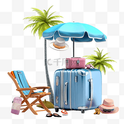 半岛酒店图片_3d 夏季旅行与手提箱堆栈沙滩椅雨
