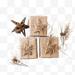 圣诞礼物用天然材料和木制星星饰