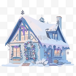 冬天窗户背景图片_房子是蓝色的，高高的窗户装饰着