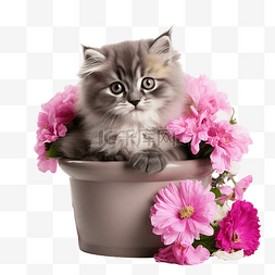 花猫可爱盆花盆小猫小猫宠物可爱