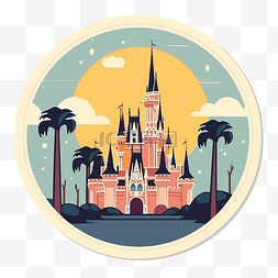 迪士尼城堡圆形插画 向量