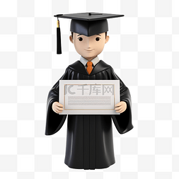 3d 渲染带有帽子和证书的理科毕业