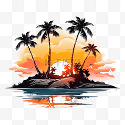 有棕櫚樹和日落的熱帶海島