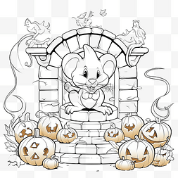 激图片_万圣节着色页城堡中的南瓜老鼠为