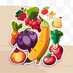 水果蔬菜贴纸插画 向量