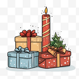 圣诞快乐贺卡，配有蜡烛和礼物矢