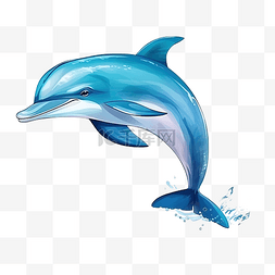 海洋漫画图片_蓝色海豚海洋动物插画