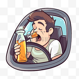 卡通男性在车里喝酒和抽烟剪贴画