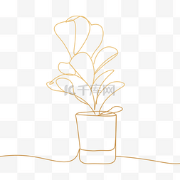线条盆栽图片_线条画金色植物