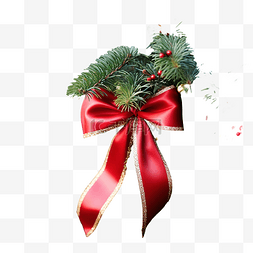 圣诞树户外图片_户外常绿树上红丝带上圣诞装饰的