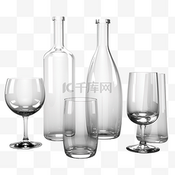 3d 插图瓶和水杯