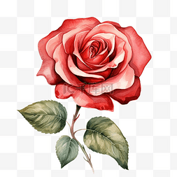 一朵绽放的玫瑰图片_一朵红玫瑰水彩插图