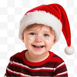 一个戴着圣诞老人帽子的美丽笑小