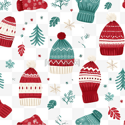 温暖圣诞节素材图片_圣诞无缝图案，带手套和冬帽