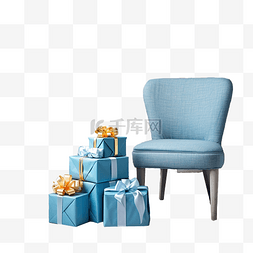 砖墙墙图片_砖墙上蓝色椅子上的圣诞礼物