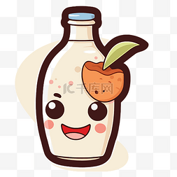 卡通苹果贴纸图片_可爱的卡通牛奶瓶上面有苹果 向