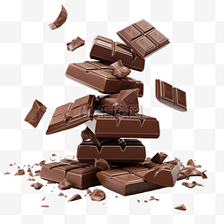 巧克力块落在巧克力堆上 3d 插图