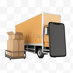 手机卡应用图片_3d 纸板箱卡车用智能手机或 3d 纸