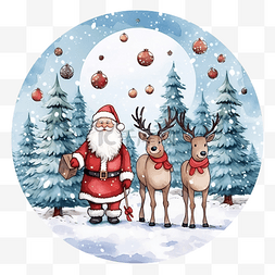 圣诞老人雪人鹿图片_圣诞快乐贺卡与卡通圣诞老人驯鹿