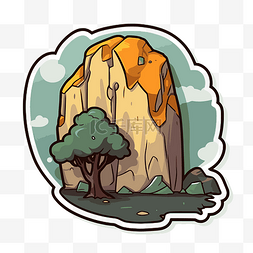 园区场景图片_带有岩石场景和树的卡通贴纸图像