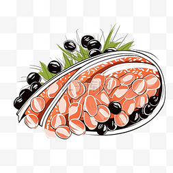 食物矢量图黑白图片_三文鱼和鱼子酱寿司的图形矢量黑