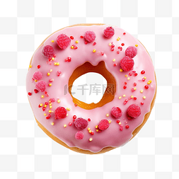 粉色甜甜圈背景图片_带有粉红色水果釉的圆形甜甜圈顶